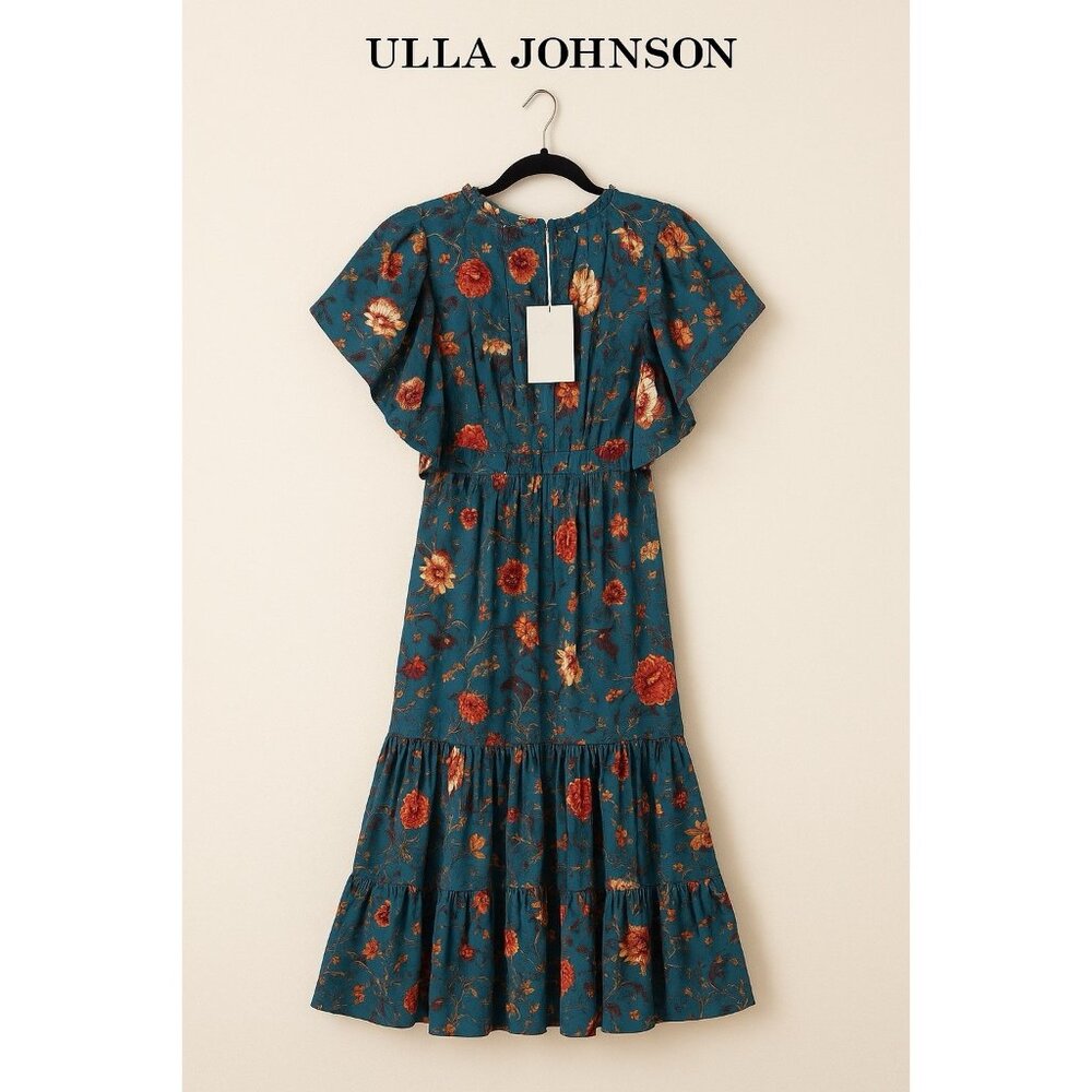 Ulla Johnson Ilaria Silk Dress Bluette Floral PF240130 NWT Size 0 Maxi Boho Tier - Picture 2 of 10